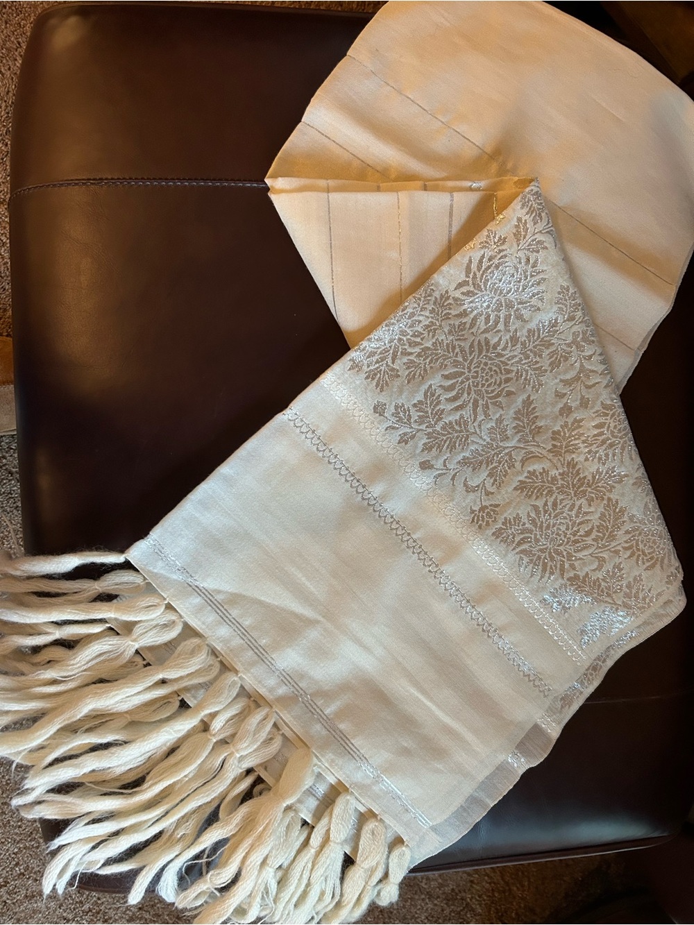 Elegant Caroline Haute Coture Cream Floral Fringe Scarf Wrap